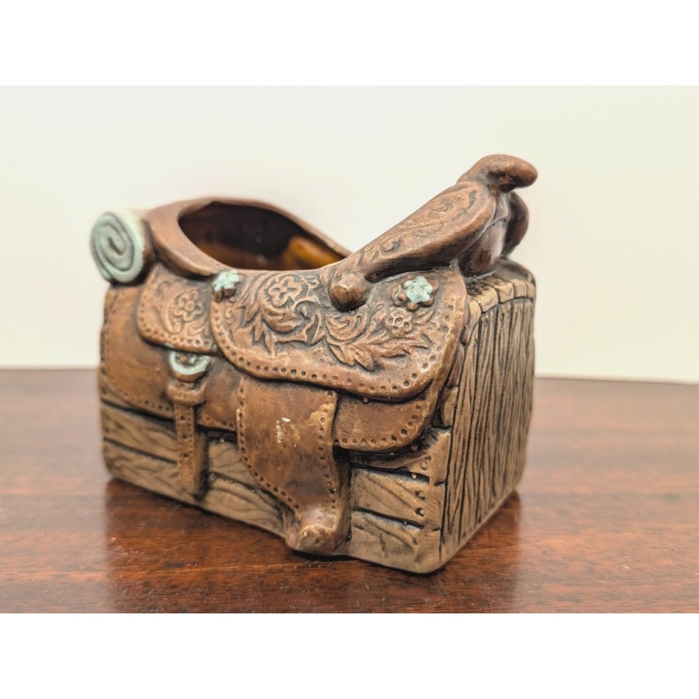 Vintage Napco Japan Western Cowboy Saddle Ceramic Planter Vase 1730 Horse Decor